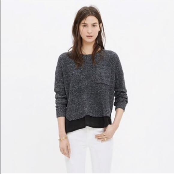 Madewell Alliance Silk Underlay Heathered Gray Sweater - Picture 1 of 8